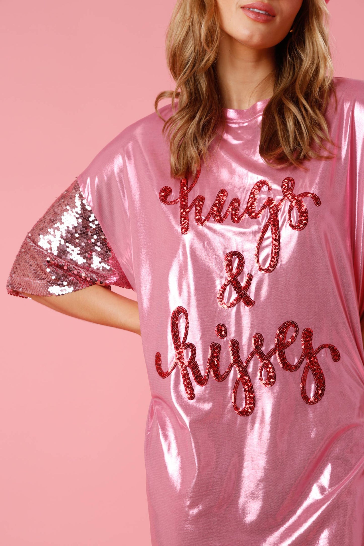 Foil 'Hugs and Kisses' Mini Dress
