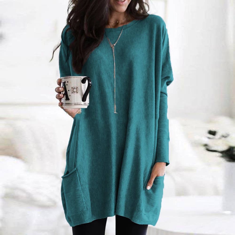 Dress Long Sleeve Round Neck Loose Top: CAMEL