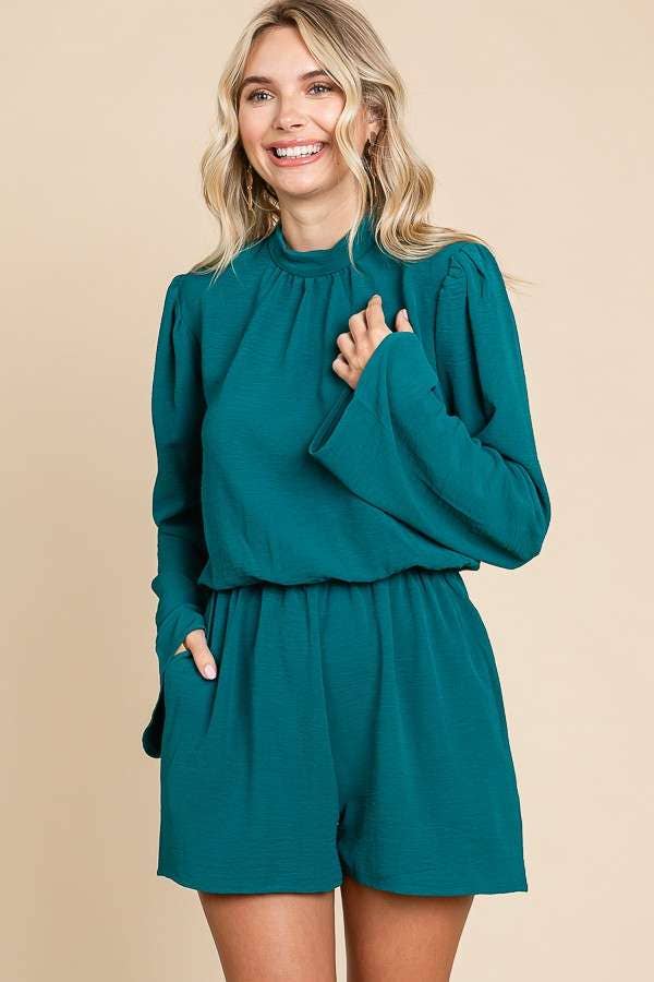 CWR1863L-Mock Neck Bell Sleeve Romper