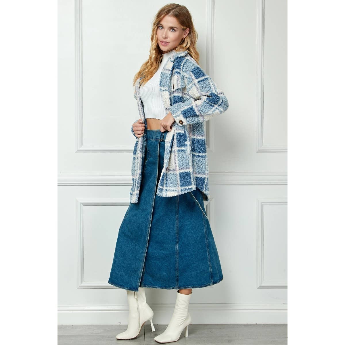 Belted Waist Cargo Denim Wrap Skirt
