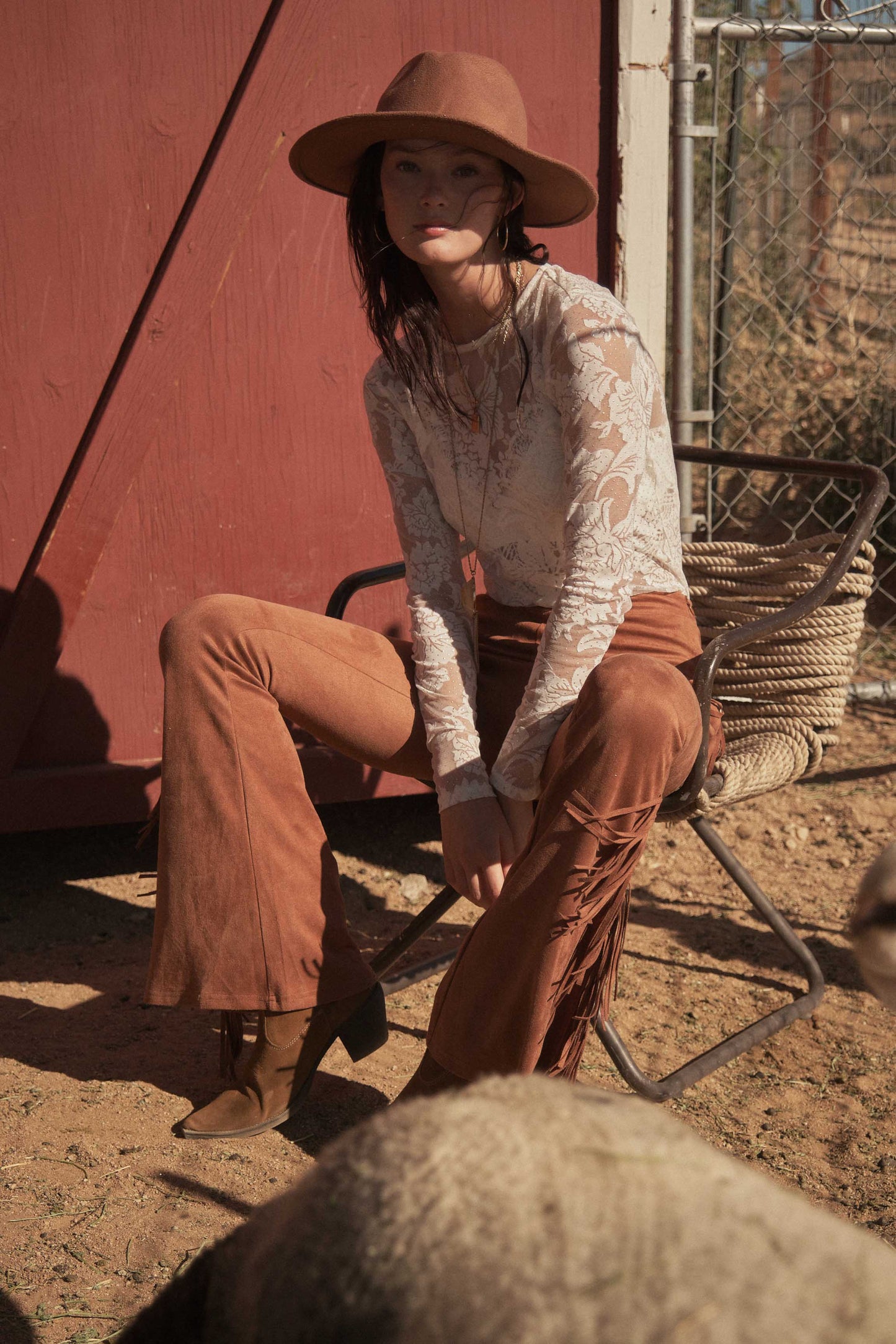Faux Suede Fringe Leg and Back Bell Bottom / BIO62007