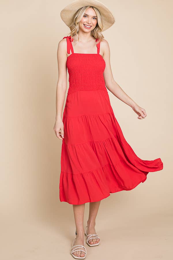 Smocking Tube Tiered Midi Dress: / ALOE GEL