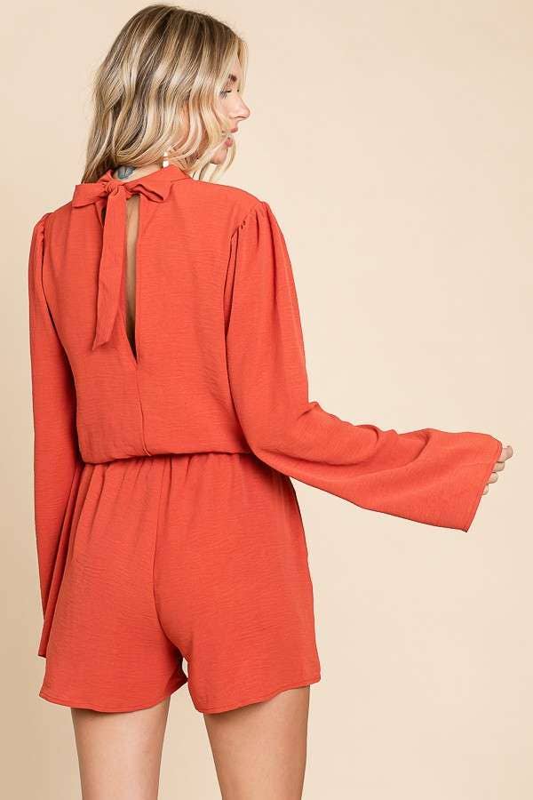 CWR1863L-Mock Neck Bell Sleeve Romper