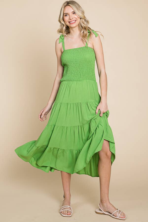 Smocking Tube Tiered Midi Dress: / ALOE GEL