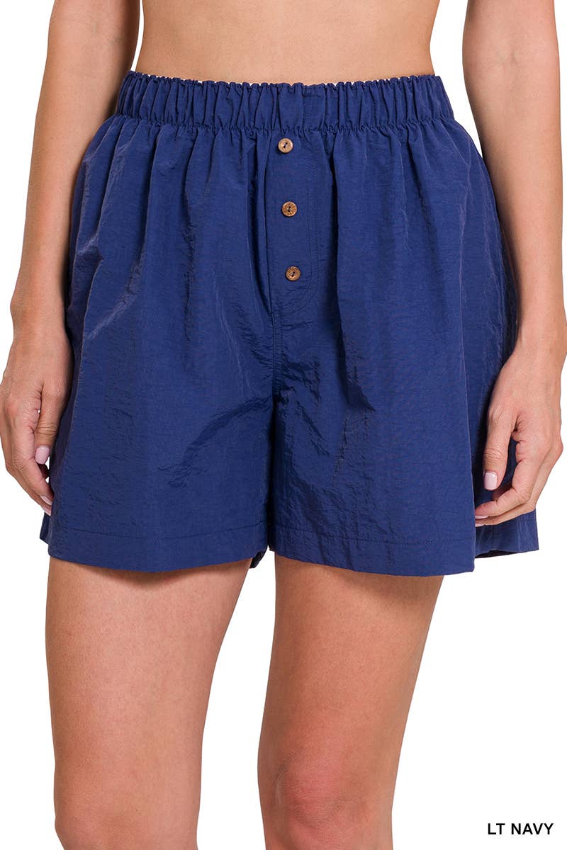 Windbreaker Elastic Waist Front Button Shorts