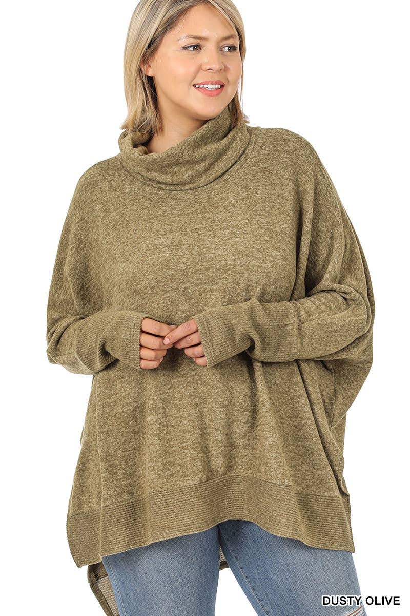 Plus Brushed Melange Cowl Neck Poncho Sweater