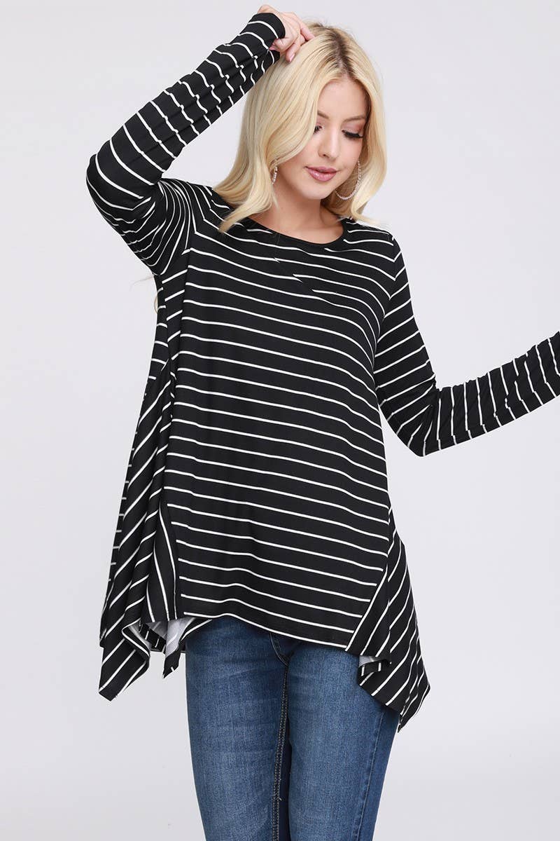 PLUS SIZE HANDKERCHEIF HEM LONG SLEEVE TOP