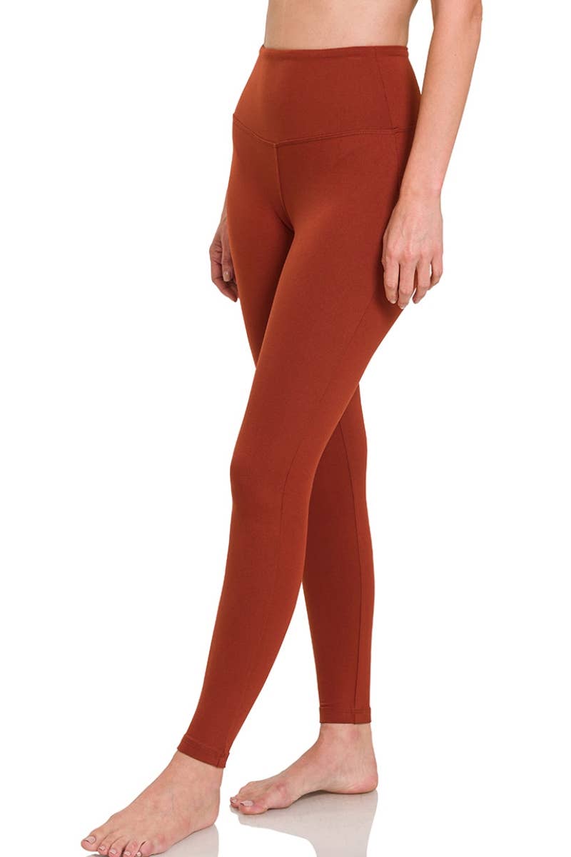 Premium Microfiber Wide Waistband Leggings: 1-1-2-2 (S-M-L-XL) / DK RUST