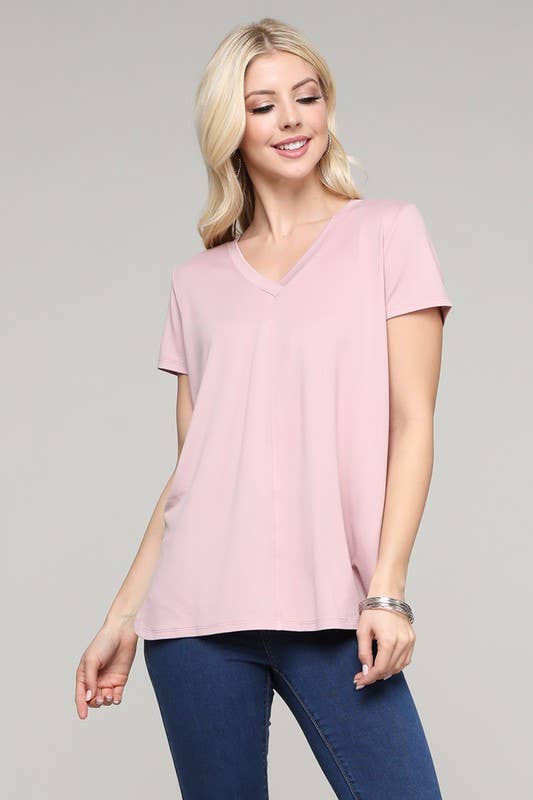 PLUS SIZE V NECK SHORT SLEEVE TOP WITH SIDE SLIT