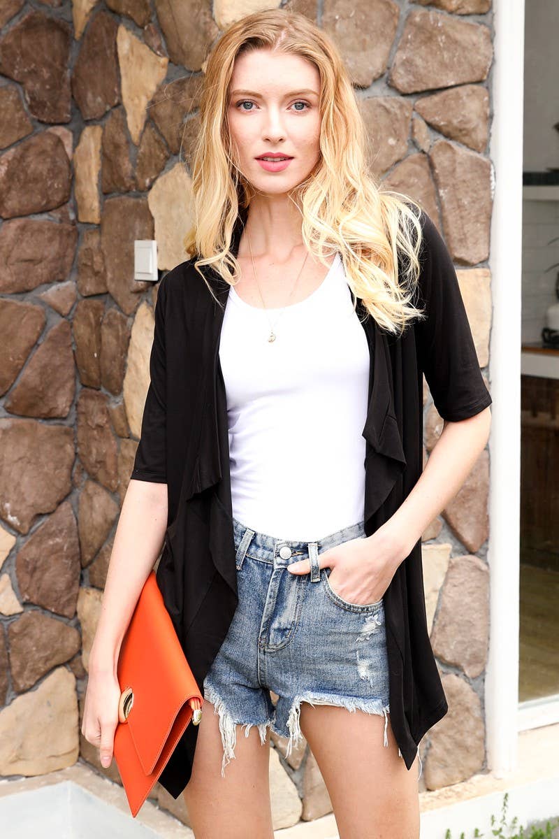 Elbow SLEEVE WITH BANDED AND DRAPED CARDIGAN