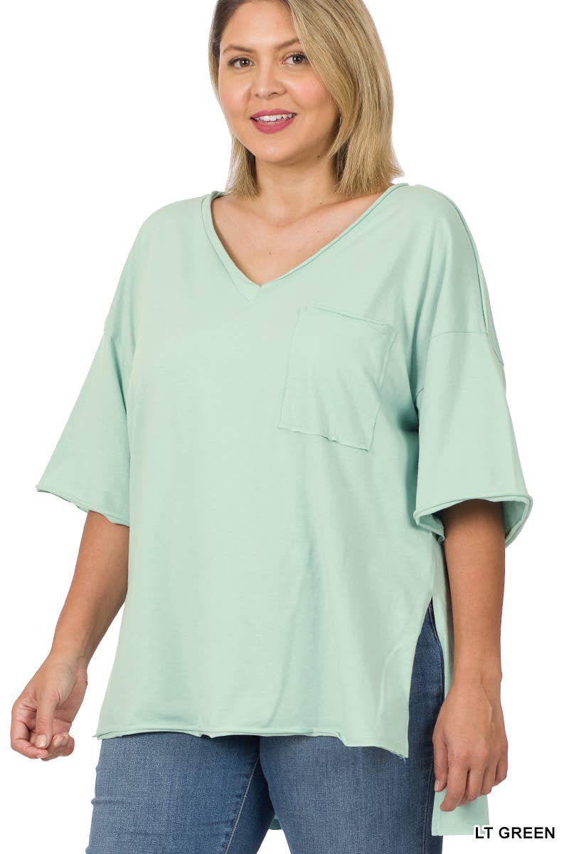 Plus Front Pocket Raw Edge Boyfriend Tee