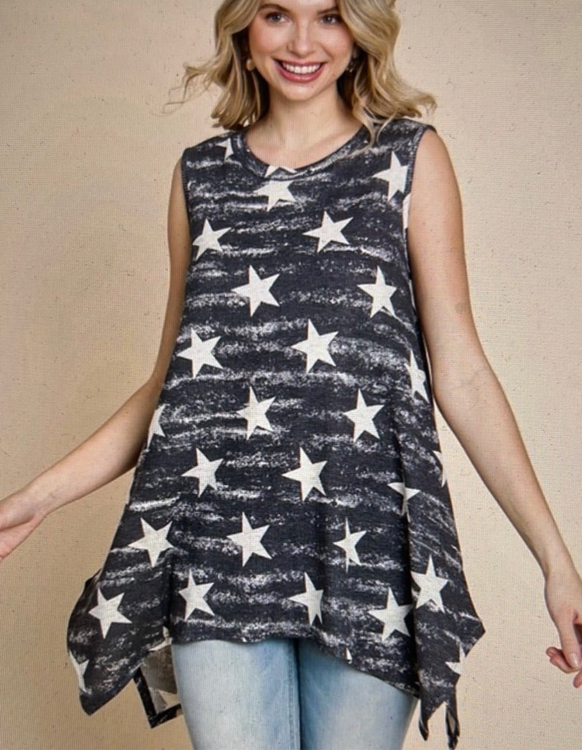 Plus Star Print Handkerchief Sleeveless Top