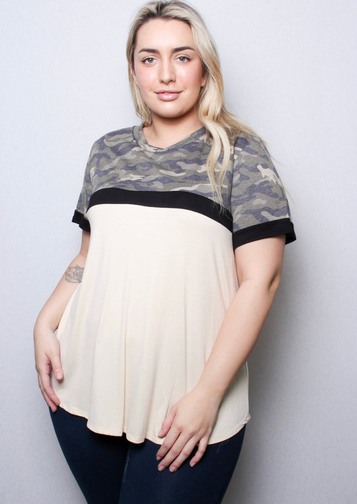 Plus Camo cream top