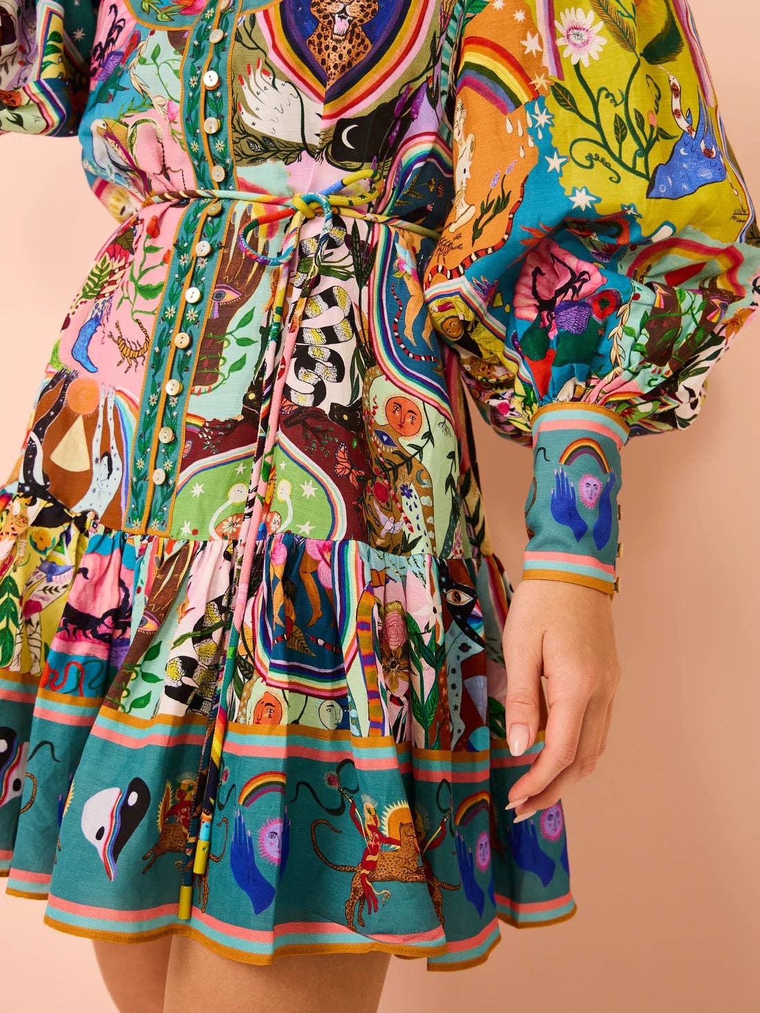 Fashionable Printed Linen Cardigan Dress with A-Line Silhouette