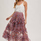 FLORAL RUFFLED MESH MIDI SKIRT