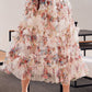 FLORAL RUFFLED MESH MIDI SKIRT