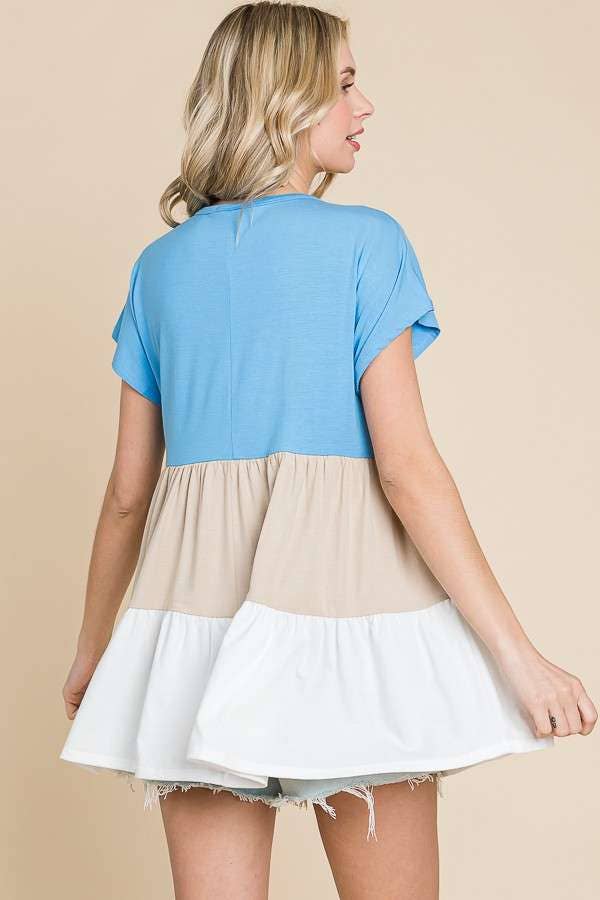 Surplus Tiered Color Block Top:  / LIVING CORAL