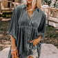 Women's 3/4 Sleeve Tunic Babydoll Velvet Shirt