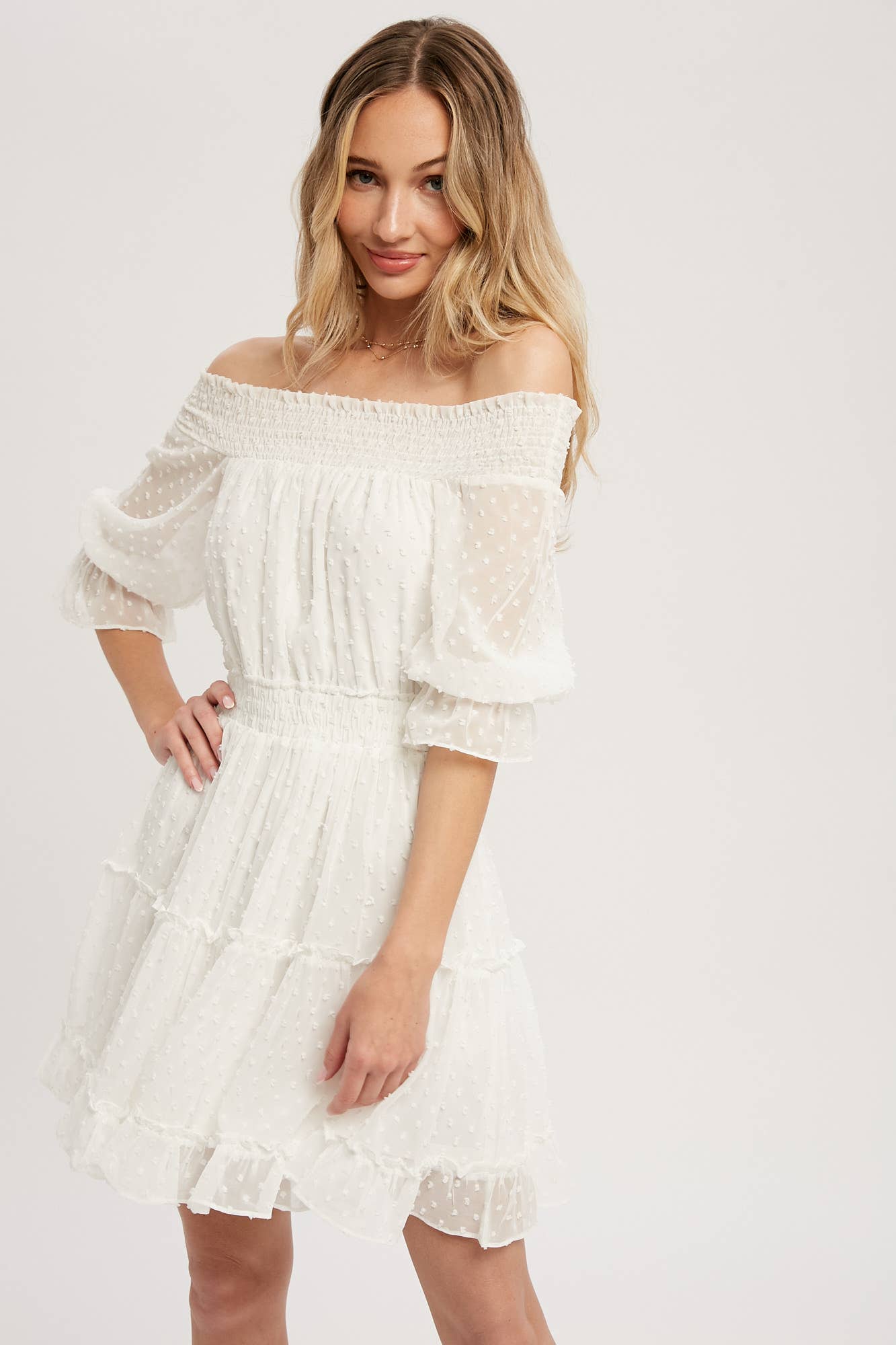 SWISS DOT OFF SHOULDER DRESS