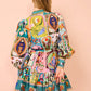 Fashionable Printed Linen Cardigan Dress with A-Line Silhouette
