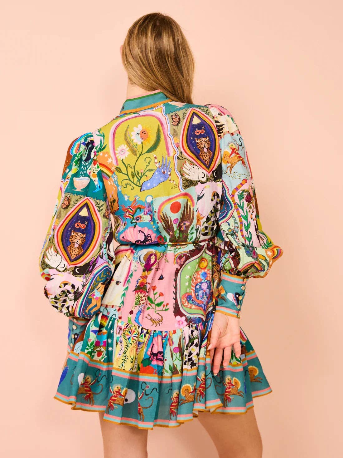 Fashionable Printed Linen Cardigan Dress with A-Line Silhouette