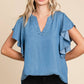 LST5325 - CHAMBRAY FLUTTER SLEEVE TOP=