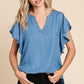 LST5325 - CHAMBRAY FLUTTER SLEEVE TOP=