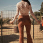 Faux Suede Fringe Leg and Back Bell Bottom / BIO62007