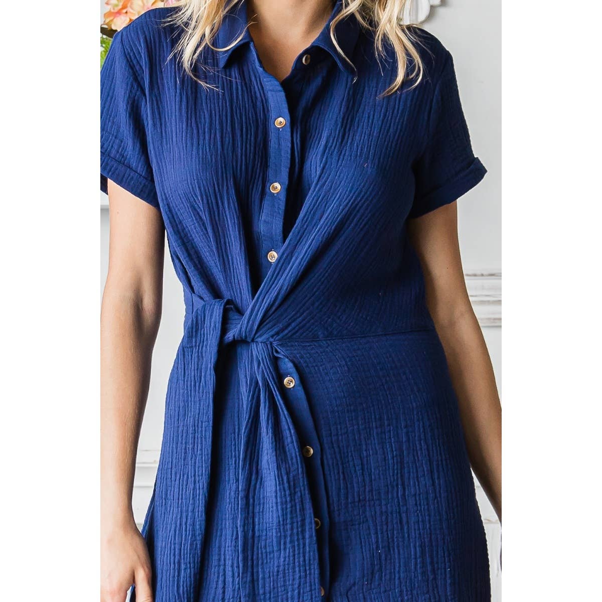 Cotton Boil Front Tie Shirts Dress