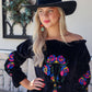 Rio Grande Embroidered Velvet Tunic Dress - Black