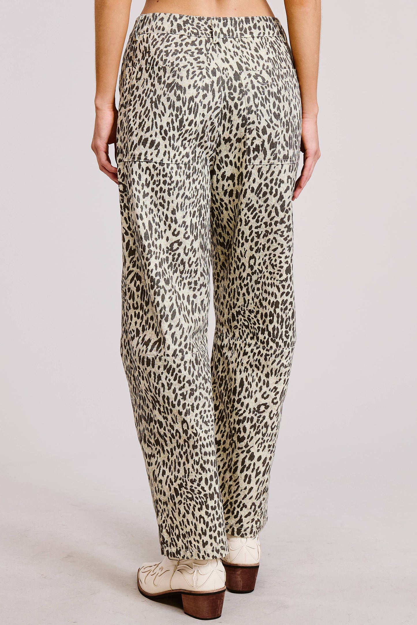 Leopard Print Barrel Leg Denim Jeans