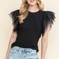 Ribbed ruffle dot lace tulle mesh sleeve top