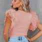 Ribbed ruffle dot lace tulle mesh sleeve top