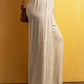 Beige Viscose Linen floor length wide leg pants