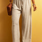 Beige Viscose Linen floor length wide leg pants