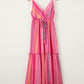 Pink Tribal Tassel Tie V Neck Surplice Maxi Dress