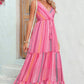 Pink Tribal Tassel Tie V Neck Surplice Maxi Dress