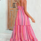 Pink Tribal Tassel Tie V Neck Surplice Maxi Dress