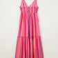 Pink Tribal Tassel Tie V Neck Surplice Maxi Dress