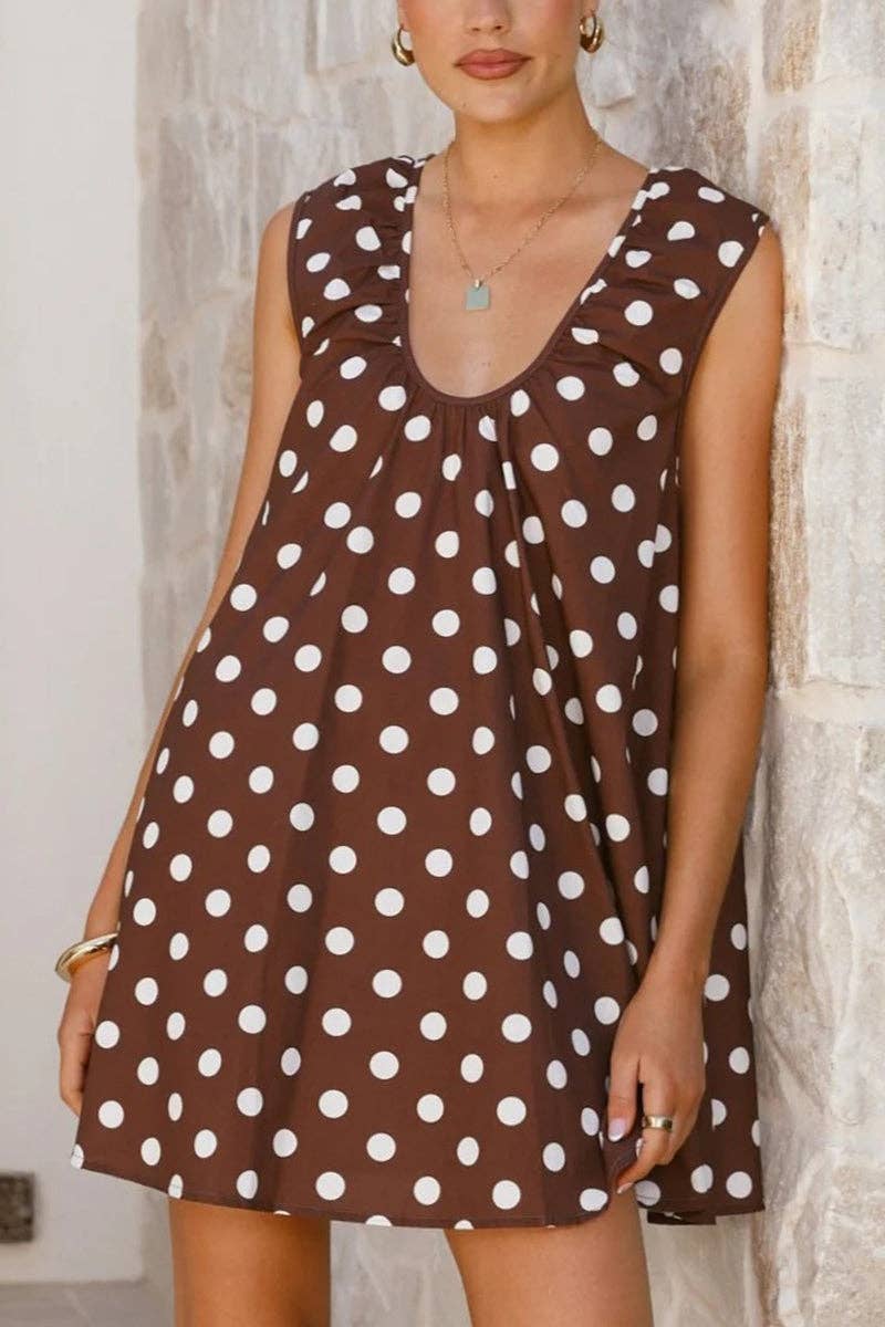 Polka Dot Sleeveless A-Line Dress