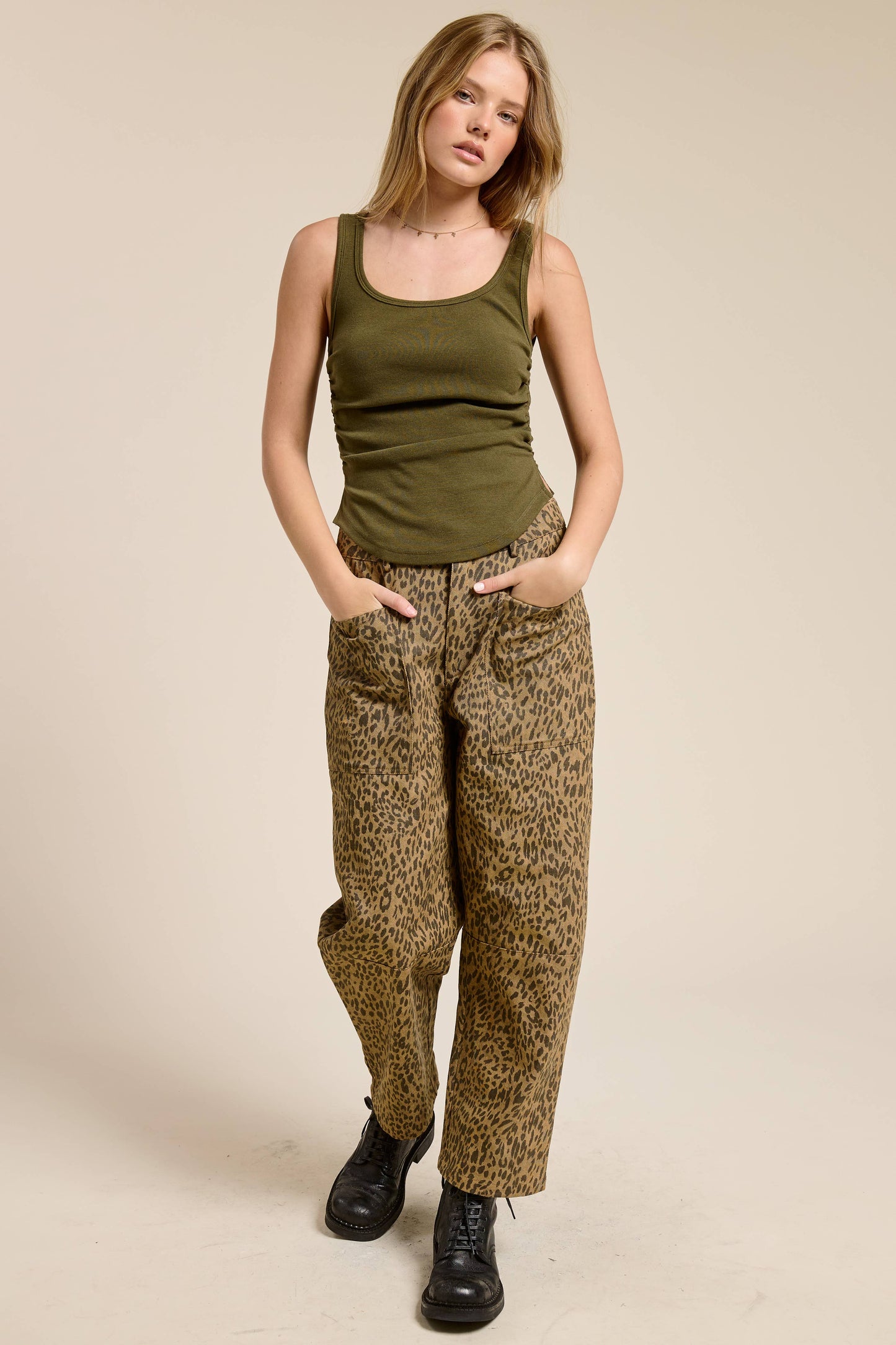 Leopard Print Barrel Leg Denim Jeans