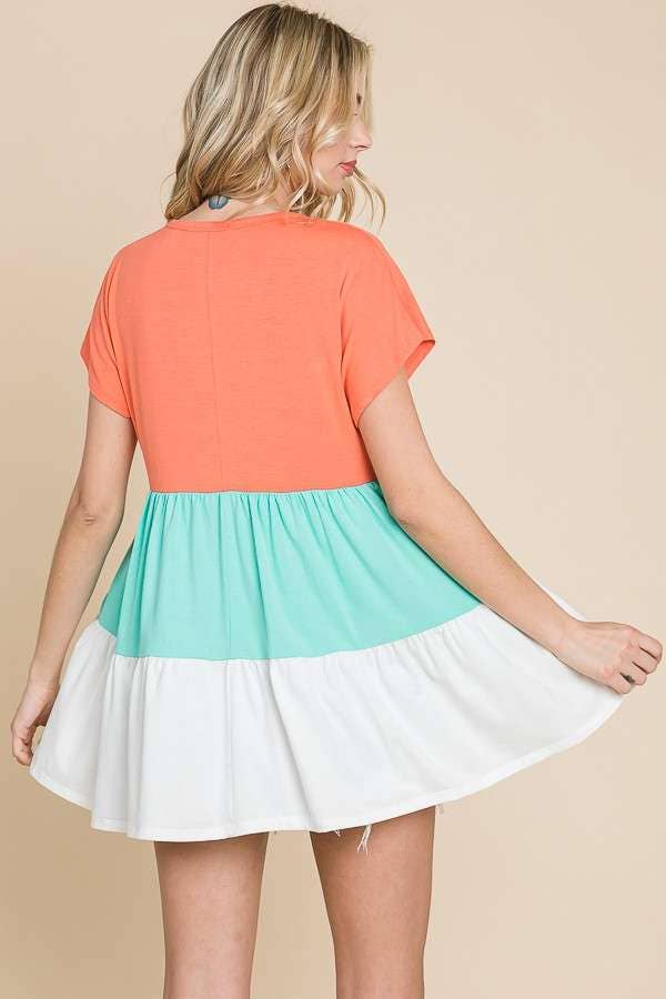 Surplus Tiered Color Block Top:  / LIVING CORAL