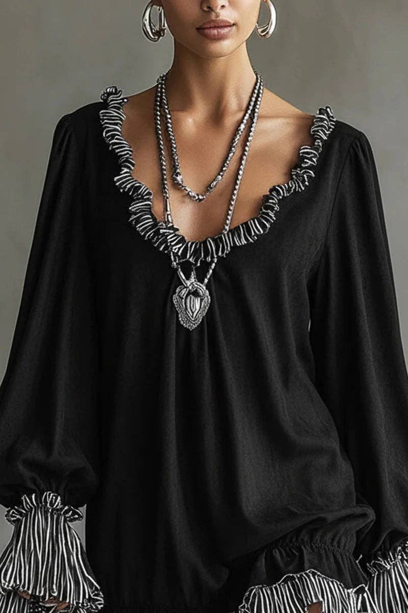 Ruffled Long-Sleeve Casual  Dress