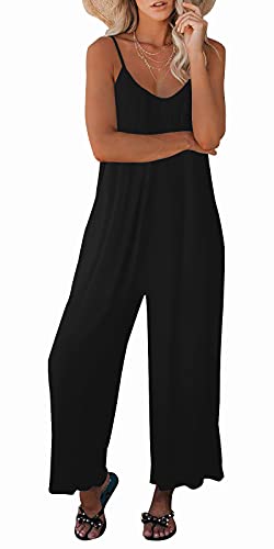 ON LINE ONLY-snugwind Womens Casual Sleeveless Strap Loose Adjustable Jumpsuits Stretchy Long Pants Romper with Pockets Large Black