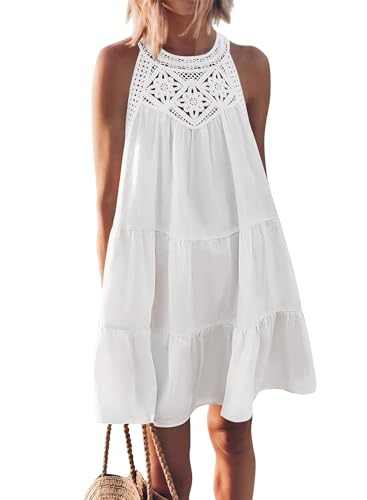 ON LINE ONLY- MEROKEETY Women's 2024 Summer Casual Sleeveless Mini Dress Halter A-Line Tiered Beach Vacation Sundresses, Apricot, Medium