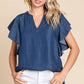 LST5325 - CHAMBRAY FLUTTER SLEEVE TOP=