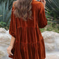 Women's 3/4 Sleeve Tunic Babydoll Velvet Shirt