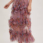FLORAL RUFFLED MESH MIDI SKIRT