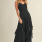 LACE V NECK RUFFLED CAMI DRESS