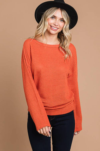 CHT1824L-Surplice Back Detail Bell Sleeve Top